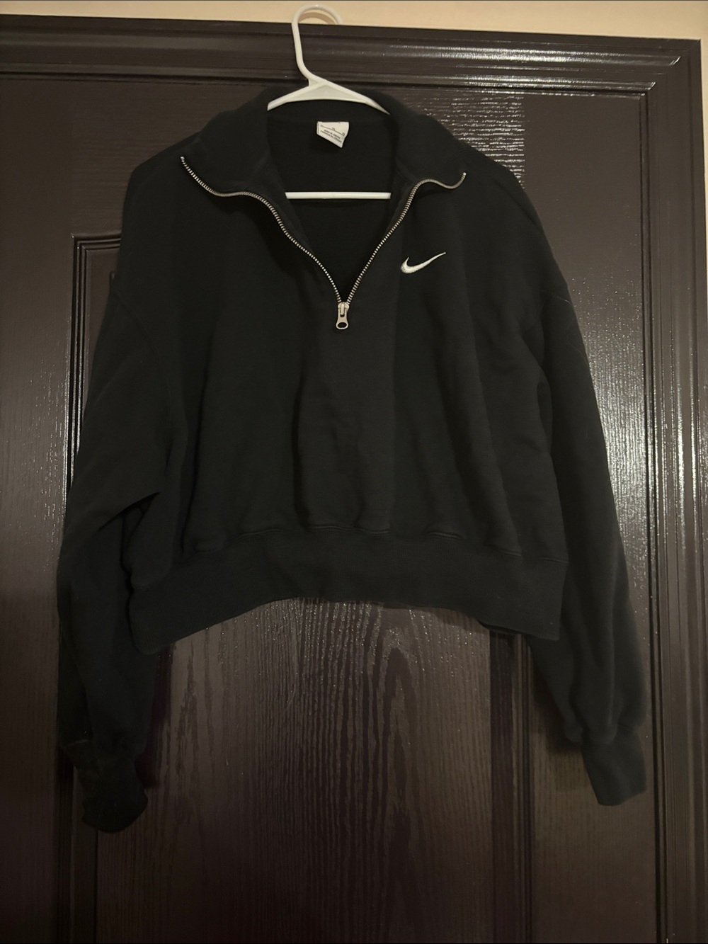 Nike Black Cropped Quarter-Zip Sweatshirt with White Swoosh